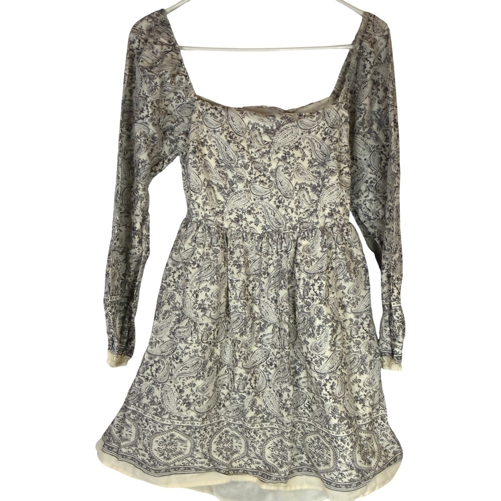 Böhme Paisley Cotton Mini Dress Open Back Tie Cottagecore Boho M